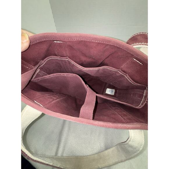 LANDS END Heavyweight Canvas Tote Open Maroon Pockets Inside & Out Key Fob Med - Picture 6 of 16